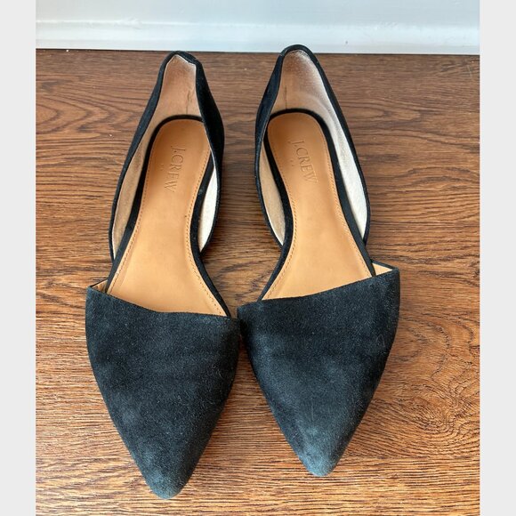 J. Crew Black Zoe Suede D'Orsay Pointed Toe Flats - Size 6.5 - Picture 2 of 5